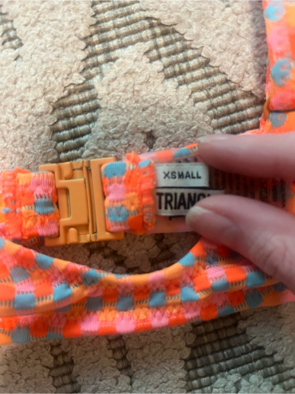 triangl swimwear Neon Orange and Pink Patterned Bikini Top with Blue Accents - Picture 3 of 3